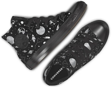 Black metallic space high top chucks