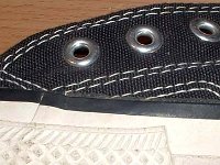 1970s Black High Top Chucks  Close up of the left side outer stitching on a right 1970s black high top.