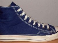 1970s Blue High Top Chucks  Outside view of a right navy blue 1970s high top.