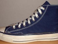 1970s Blue High Top Chucks  Outside view of a left navy blue 1970s high top.