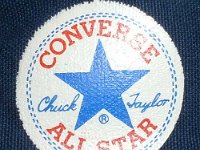 1970s Blue High Top Chucks  Close up of an ankle patch on a 1970s navy blue high top.