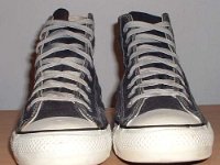 1980s Black High Top Chucks  Front view of 1980s black high tops.