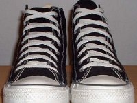 2002 Made in Viet Name Black High Tops  Front view of made in Viet Nam black high tops.