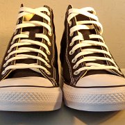 2018 Black High Top Chucks  Front view of the black high tops.