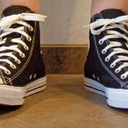 2018 Black High Top Chucks  Wearing black high tops, front view 1.