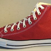 2018 Maroon High Top Chucks  Outside view of the left 2018 maroon  high top.