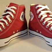 2018 Maroon High Top Chucks  Angled front view of 2018 maroon high tops.