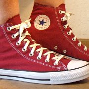 2018 Maroon High Top Chucks  Wearing 2018 maroon high tops, right side view 2.