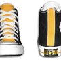 2-Tone Chucks  Black and gold 2 tone high top, fromt and rear views.