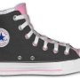 2-Tone Chucks  Black and pink 2-tone high top, left inside patch view.