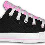 2-Tone Chucks  Black and pink 2 tone low cut, right outside view.