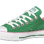 2-Tone Chucks  Green and pink 2 tone low cut, angled side view.