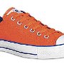 2-Tone Chucks  Orange and navy blue low cut, angled side view.