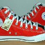 2-Tone Chucks  Red and black 2-tone high tops, new with tag, inside patch view.