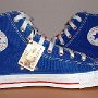 2-Tone Chucks  Royal blue and red 2-tone high tops, new with tag, inside patch view.