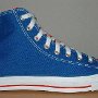 2-Tone Chucks  Right royal blue and red high top, outside view.