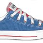 2-Tone Chucks  Royal blue and red 2 tone low cut, right outside view.