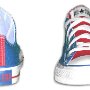 2-Tone Chucks  Royal blue and red 2 tone low cuts, front and rear views.