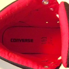 Crimson Red Peel Back High Top Chucks  Insole closeup view.