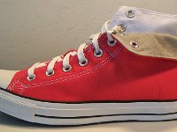 Red Foldover High Top Chucks  Outside view of the folded down left red foldover double upper high top.