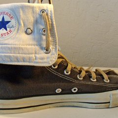 KN001 Black and White Made in USA Chucks  Folded down view of the left black and white kneehi chuck.