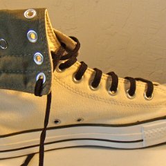 KH003 Off White and Olive Green KneeHi Chucks  Inside patch view of the folded down off white and olive green kneehi chucks.
