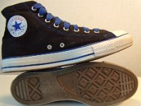 Black and Royal Roll Down High Top Chucks  Inside patch and sole views of the black and royal blue high tops with fat royal shoelaces.