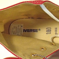 Red/Gold Roll Down High Top Chucks  Insole closeup view.