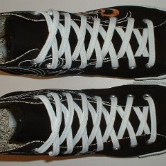 Black/White/Orange Converse Century Print High Top Chucks  Top view of black, white, and orange century print high tops.