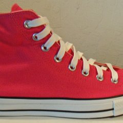 Raspberry High Top Chucks  Outside view of the raspberry right high top.