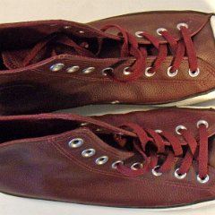 SCH49 Maroon Leather High Top Chucks  Top view of the SCH49 Maroon Leather high tops.