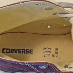 SCH50 Light Purple High Top Chucks  Insole and ID tag closeup view of SCH50 Light Purple high tops.