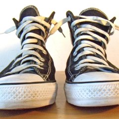 consblackskaterhi06  Front view of right Cons skater high tops.