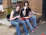 All American Rejects  Nick Wheeler and his band buddy pose for a picture.