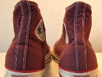 Washed Andorra Red High Top Chucks  Rear view of washed Andorra red high top chucks.