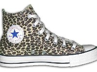 Chucks With Animal Print Uppers  Inside patch view of a left leopard pattern high top.