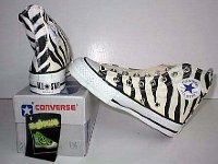 Chucks With Animal Print Uppers  Zebra print high tops that glow in the dark, rear and inside patch view.