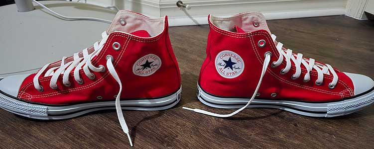 Inside patch view of Made in Indonesia high top chucks.