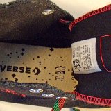 Converse x Barriers Black Chuck 70 High Tops  Insole and ID tag closeup view of the right shoe.