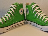 Basic Green High Top Chucks  Angled front view of basic green high top chucks.