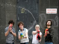 Be Your Own Pet  The band firing water pistols in the alley behind a concert venue.