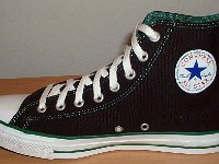 Black and Green Foldover Chucks  Black and Green Foldover High Top, right inside view.