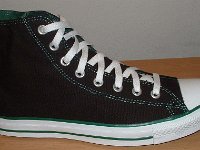 Black and Green Foldover Chucks  Black and Green Foldover High Top, right outside view.