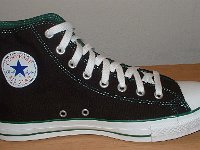Black and Green Foldover Chucks  Black and Green Foldover High Top, left inside view.