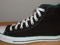Black and Green Foldover Chucks  Black and Green Foldover High Top, left outside view.