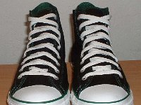 Black and Green Foldover Chucks  Black and Green Foldover High Tops, front view.