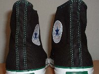 Black and Green Foldover Chucks  Black and Green Foldover High Tops, rear view.