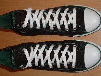Black and Green Foldover Chucks  Black and Green Foldover High Tops, top view.