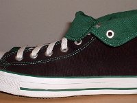 Black and Green Foldover Chucks  Left black and green foldover, outside view.
