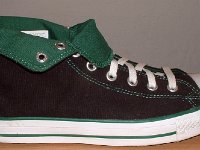 Black and Green Foldover Chucks  Right black and green foldover, outside view.